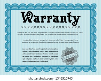 Light blue Vintage Warranty Certificate template. With great quality guilloche pattern. Retro design. Vector illustration. 