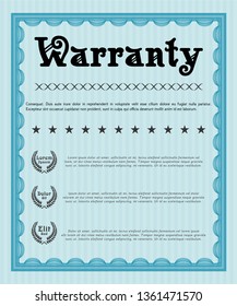 Light blue Vintage Warranty Certificate template. Printer friendly. Nice design. Detailed. 