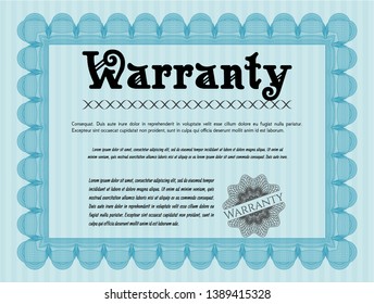 Light blue Vintage Warranty Certificate template. Cordial design. With complex background. Detailed. 