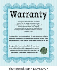 Light blue Vintage Warranty Certificate template. Nice design. With complex linear background. Detailed. 