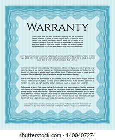 Light blue Vintage Warranty Certificate template. Vector illustration. With linear background. Modern design. 