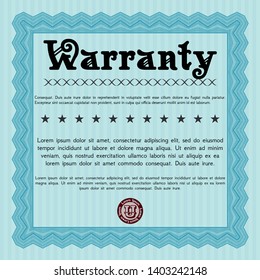 Light blue Vintage Warranty Certificate template. Cordial design. Vector illustration. With linear background. 