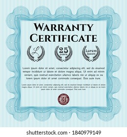 Light blue Vintage Warranty Certificate template. Nice design.  Easy to print.   