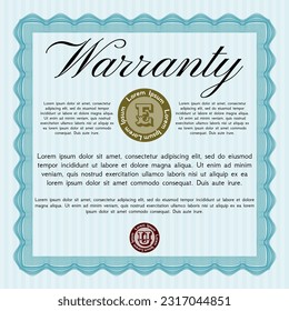 Light blue Vintage Warranty Certificate template. Money style design.  With guilloche pattern.   