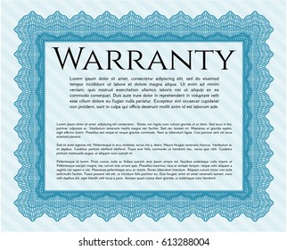 Light blue Vintage Warranty Certificate template. With complex background. Vector illustration. Money style design. 