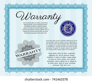 Light blue Vintage Warranty Certificate template. Sophisticated design. Detailed. Complex background. 