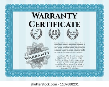 Light blue Vintage Warranty template. Detailed. With guilloche pattern. Sophisticated design. 