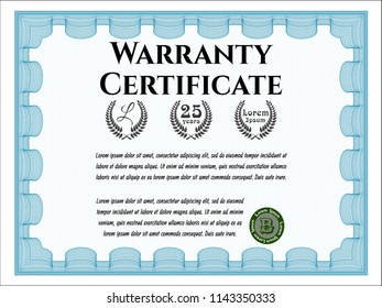 Light blue Vintage Warranty template. Detailed. Easy to print. Nice design. 