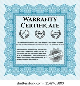 Light blue Vintage Warranty template. With guilloche pattern. Vector illustration. Lovely design. 