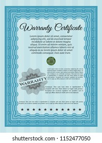 Light blue Vintage Warranty template. Easy to print. Beauty design. Customizable, Easy to edit and change colors. 