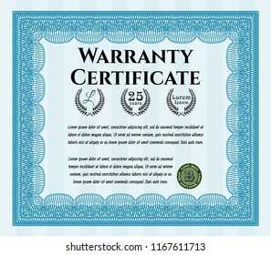 Light blue Vintage Warranty template. With linear background. Vector illustration. Perfect design. 