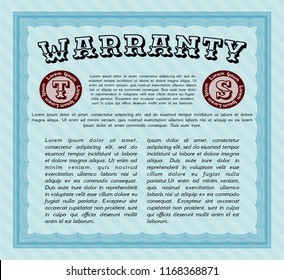 Light blue Vintage Warranty template. Detailed. With linear background. Cordial design. 