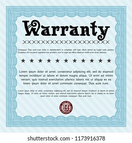 Light blue Vintage Warranty template. Artistry design. Printer friendly. Detailed. 