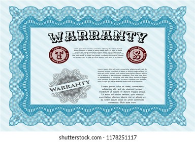 Light blue Vintage Warranty template. Sophisticated design. Customizable, Easy to edit and change colors. With complex linear background. 