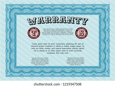 Light blue Vintage Warranty template. Sophisticated design. Printer friendly. Customizable, Easy to edit and change colors. 