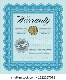 Light blue Vintage Warranty template. Money Pattern. Detailed. Printer friendly. 