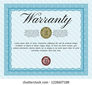 Light blue Vintage Warranty template. With background. Retro design. Detailed. 