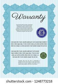 Light blue Vintage Warranty template. Detailed. With linear background. Sophisticated design. 