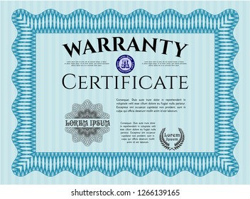 Light blue Vintage Warranty template. Artistry design. Complex background. Customizable, Easy to edit and change colors. 