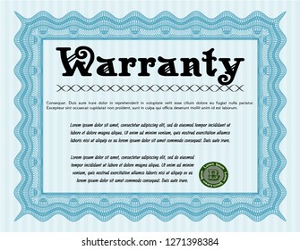 Light blue Vintage Warranty template. Superior design. With guilloche pattern and background. Customizable, Easy to edit and change colors. 