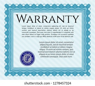 Light blue Vintage Warranty template. Beauty design. Customizable, Easy to edit and change colors. With guilloche pattern and background. 