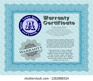Light blue Vintage Warranty template. Good design. Printer friendly. Vector illustration. 