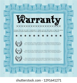 Light blue Vintage Warranty template. With complex linear background. Lovely design. Vector illustration. 