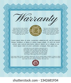 Light blue Vintage Warranty template. With quality background. Sophisticated design. Vector illustration. 