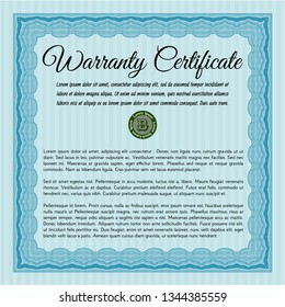 Light blue Vintage Warranty template. Nice design. Vector illustration. Printer friendly. 