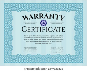 Light blue Vintage Warranty template. Lovely design. With guilloche pattern and background. Vector illustration. 