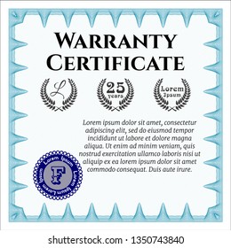 Light blue Vintage Warranty template. Lovely design. Detailed. With great quality guilloche pattern. 
