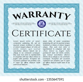 Light blue Vintage Warranty template. Money Pattern. Easy to print. Detailed. 