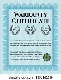 Light blue Vintage Warranty template. With guilloche pattern. Vector illustration. Retro design. 