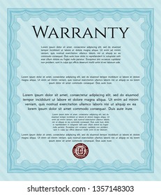 Light blue Vintage Warranty template. Sophisticated design. With linear background. Detailed. 