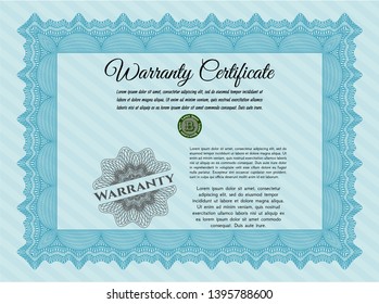 Light blue Vintage Warranty template. With background. Artistry design. Customizable, Easy to edit and change colors. 