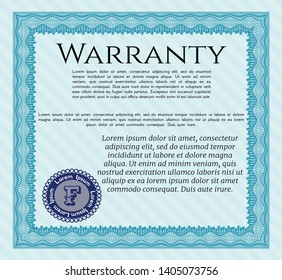 Light blue Vintage Warranty template. Retro design. Complex background. Detailed. 