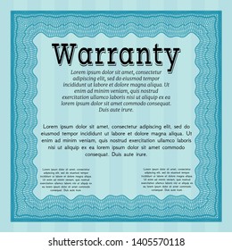 Light blue Vintage Warranty template. With great quality guilloche pattern. Sophisticated design. Customizable, Easy to edit and change colors. 