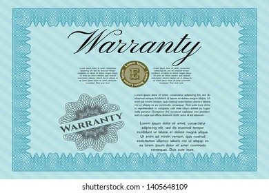 Light blue Vintage Warranty template. Easy to print. Vector illustration. Lovely design. 