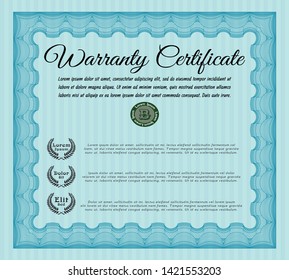Light blue Vintage Warranty template. Easy to print. Vector illustration. Sophisticated design. 