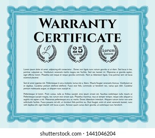 Light blue Vintage Warranty template. Easy to print. Artistry design. Detailed. 