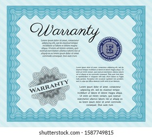 Light blue Vintage Warranty template. Customizable, Easy to edit and change colors. With complex linear background. Money style design. 