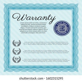 Light blue Vintage Warranty template. With complex background. Vector illustration. Elegant design. 