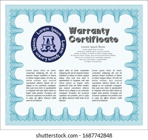 Light blue Vintage Warranty template. With guilloche pattern and background. Customizable, Easy to edit and change colors. Artistry design. 