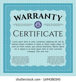 Light blue Vintage Warranty template. Detailed. Printer friendly. Elegant design. 