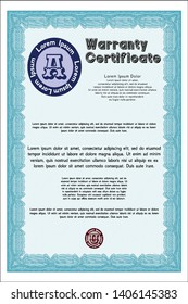 Light blue Warranty. With background. Beauty design. Vector illustration. 
