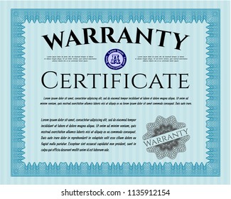 Light blue Warranty Certificate template. Lovely design. Detailed. Printer friendly. 