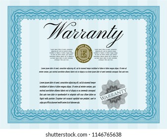 Light blue Warranty Certificate template. Money Pattern design. With complex linear background. Detailed. 