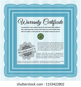 Light blue Warranty Certificate template. Excellent design. Printer friendly. Detailed. 