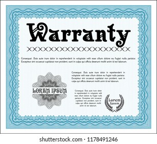 Light blue Warranty Certificate template. Artistry design. Vector illustration. With complex background. 