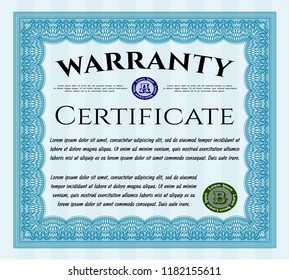 Light blue Warranty Certificate template. With complex linear background. Good design. Customizable, Easy to edit and change colors. 